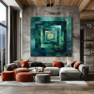 Geometrisches Tunnel-Abstraktkunstwerk – Türkis un Poster