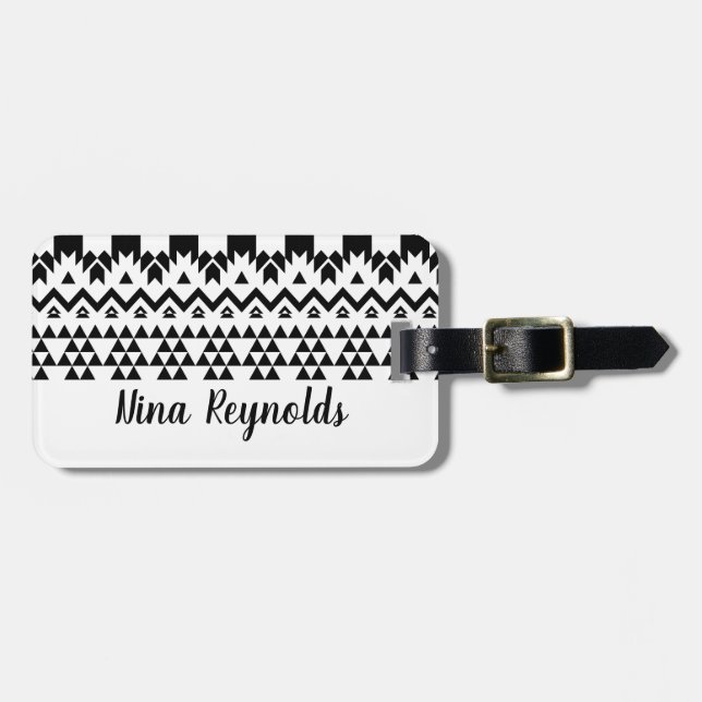 geometrisches Vektormuster Schwarz/Weiß Gepäckanhänger (Vorderseite horizontal)