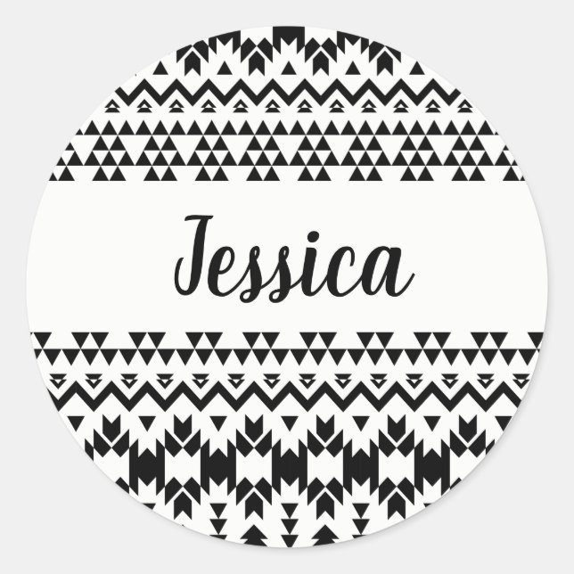geometrisches Vektormuster Schwarz/Weiß Runder Aufkleber (Vorderseite)