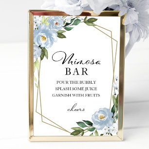 Geometrisches verstaubtes blaues Blumen-Mimosa-Bar Poster