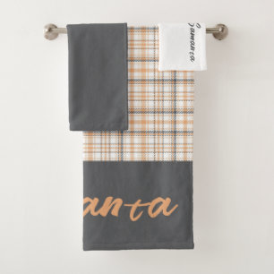 Geometrisches Vintage-Design in Grau, Orange und W Badhandtuch Set