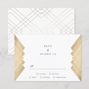 Geometrisches Vintages White Gatsby Wedding RSVP Karte
