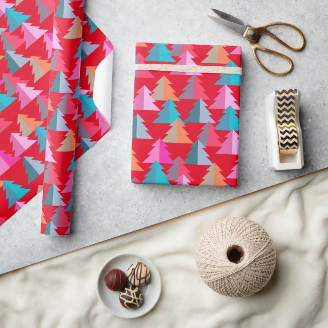 Geometrisches Weihnachtsbaum-Rotweispapier Geschenkpapier (Kunsthandwerk)