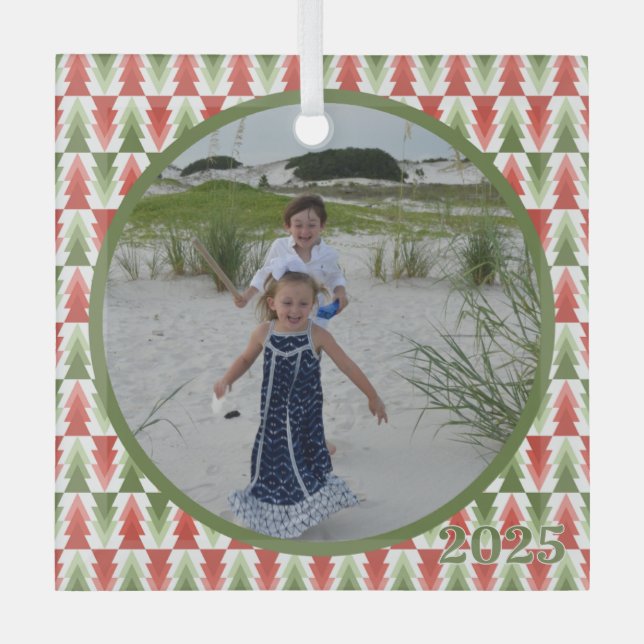 Geometrisches Weihnachtsbaum-Wäldchen Ornament Aus Glas (Vorderseite)