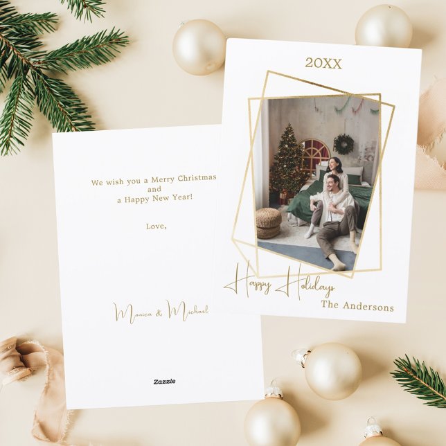 geometrisches Weihnachtsgold Moderne Foto Feiertagskarte (Von Creator hochgeladen)