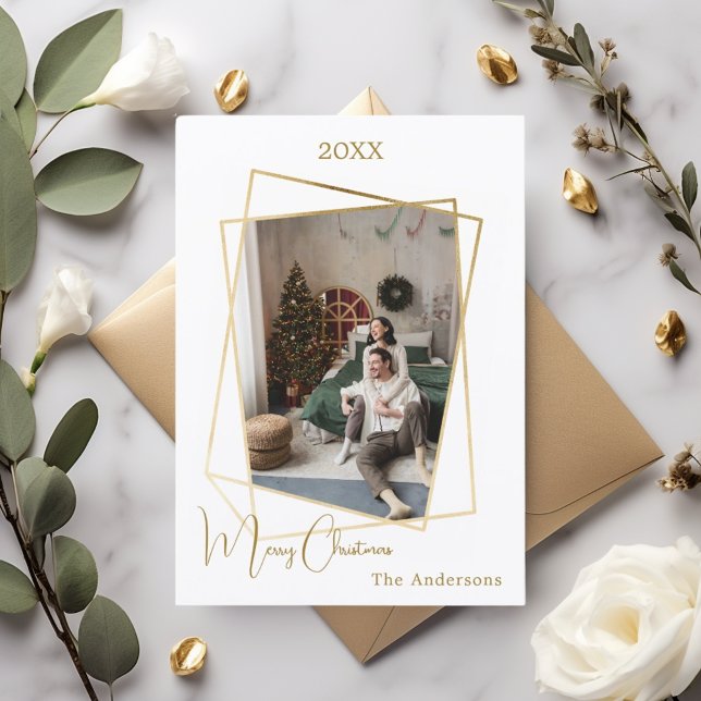 geometrisches Weihnachtsgold Moderne Foto Feiertagskarte (Von Creator hochgeladen)