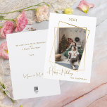 geometrisches Weihnachtsgold Moderne Foto Feiertagskarte<br><div class="desc">Moderne,  elegante Weihnachtskarte mit vergoldetem geometrischem Foto in den Imitaten. Personalisieren Sie Ihren Familiennamen und fügen Sie ihn hinzu. Happy Holidays geschrieben mit einem trendig handhabbaren Style Skript. Zurück: Fügen Sie Ihre Notiz und Ihre Namen hinzu.</div>