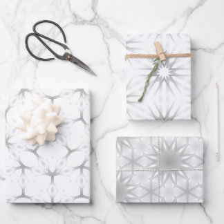 Geometrisches Weiß- und Silbermuster Geschenkpapier Set