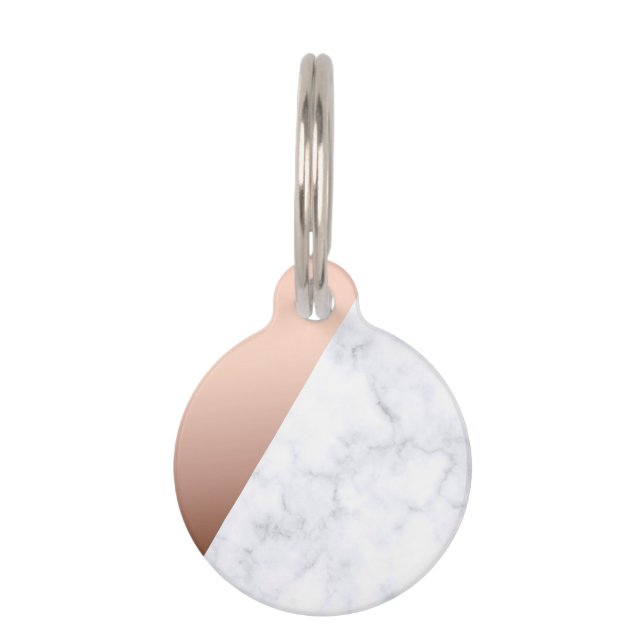 Geometrisches weißes MarmorRosengold des eleganten Haustiermarke (Vorderseite)