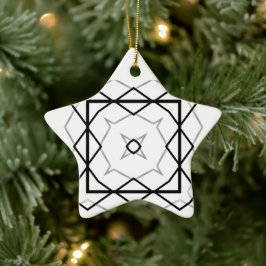 Geometrisches weißes Schwarz-Silber-Muster Keramik Ornament