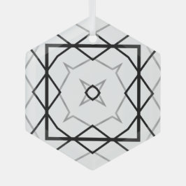 Geometrisches weißes Schwarz-Silber-Muster Ornament Aus Glas