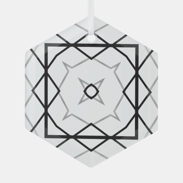 Geometrisches weißes Schwarz-Silber-Muster Ornament Aus Glas (Vorderseite)