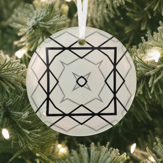 Geometrisches weißes Schwarz-Silber-Muster Ornament Aus Glas (InSitu)