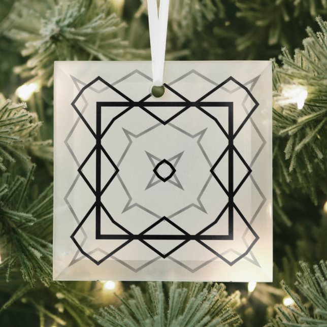 Geometrisches weißes Schwarz-Silber-Muster Ornament Aus Glas (Insitu)