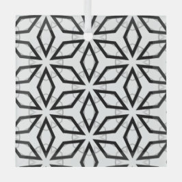 Geometrisches weißes Schwarz-Silber-Muster Ornament Aus Glas