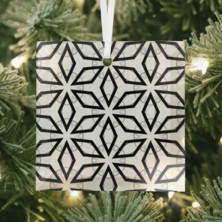 Geometrisches weißes Schwarz-Silber-Muster Ornament Aus Glas