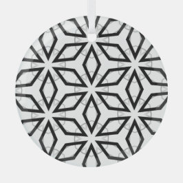 Geometrisches weißes Schwarz-Silber-Muster Ornament Aus Glas