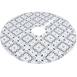 Geometrisches weißes Schwarz-Silber-Muster Polyester Weihnachtsbaumdecke