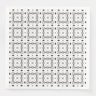 Geometrisches weißes Schwarz-Silber-Muster Serviette