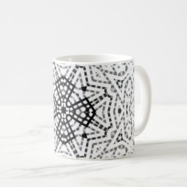 Geometrisches weißes und schwarzes Lochmuster Elsa Kaffeetasse (VorderseiteRechts)