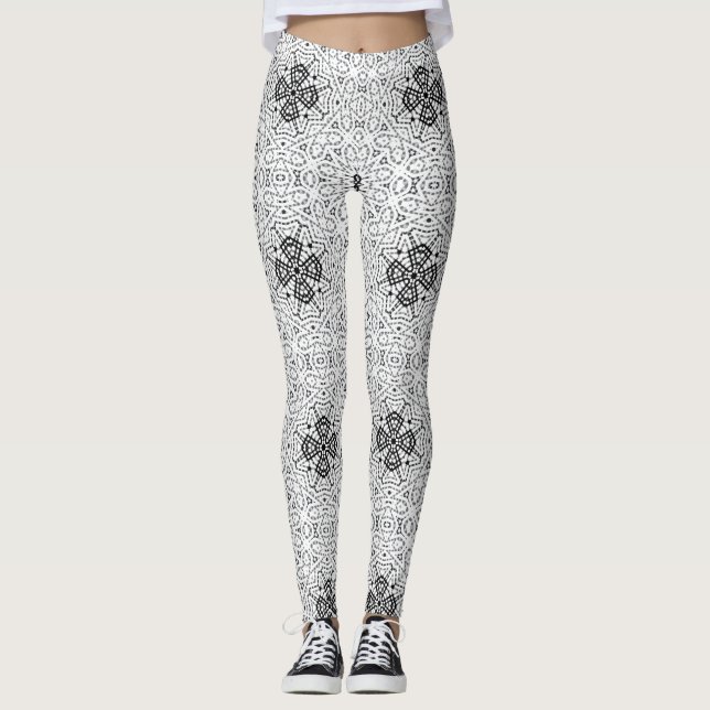 Geometrisches weißes und schwarzes Lochmuster Elsa Leggings (Vorderseite)