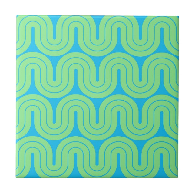 Geometrisches Wellendesign für Retro-Geometrien Fliese (Vorderseite)