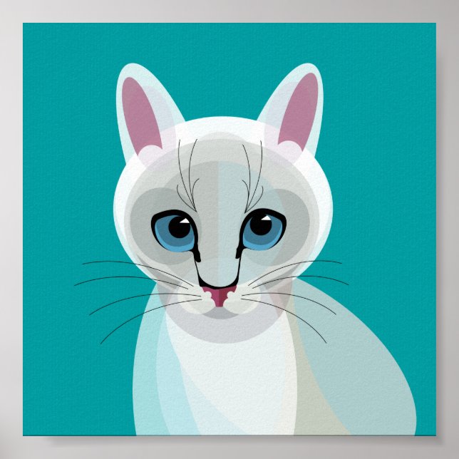 Geometrisches White Cat Illustrations-Poster Poster (Vorne)