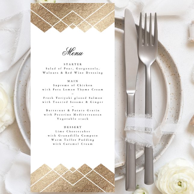 Geometrisches White Gatsby Deko Wedding Menu Menükarte (Von Creator hochgeladen)