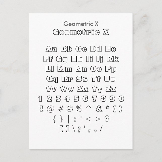 Geometrisches X - Zazzle-Schriftart-Musterblatt Postkarte (Vorderseite)