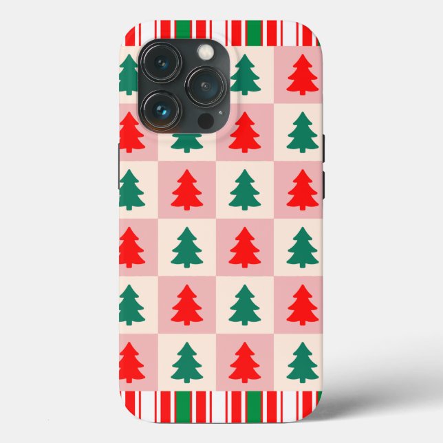 Geometrisches Xmas-Baummuster | Minimal Red Green Case-Mate iPhone Hülle (Rückseite)