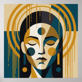 Geometrisches Zen-Porträt in Türkis und Ocker Poster