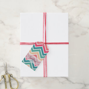 Geometrisches Zickzack Muster für Cyan Peach Reds Geschenkanhänger