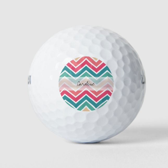 Geometrisches Zickzack Muster für Cyan Peach Reds Golfball (Vorderseite)