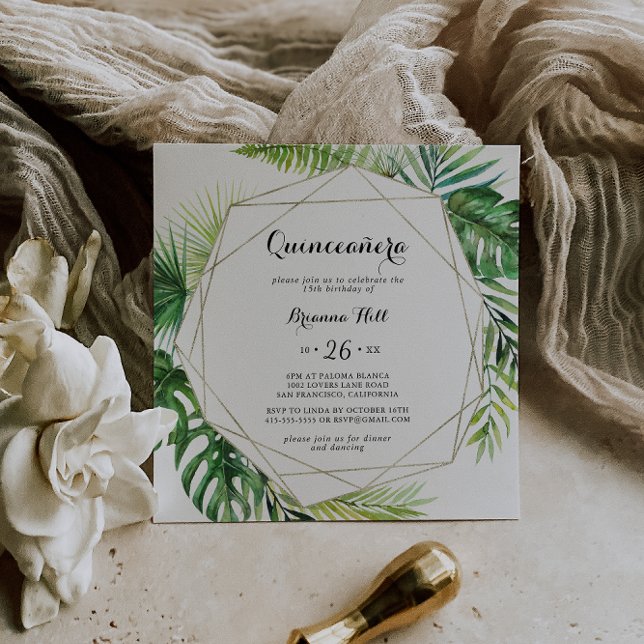 Geometrisches Ziel Kalligrafie Quinceañera Einladung (Von Creator hochgeladen)