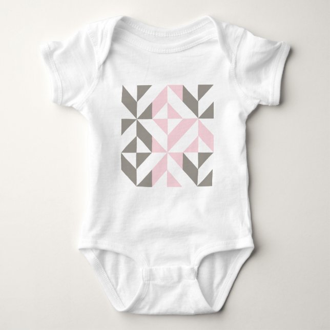 Geometrisches ZigZag für Rosa und Silber Baby Strampler (Vorderseite)