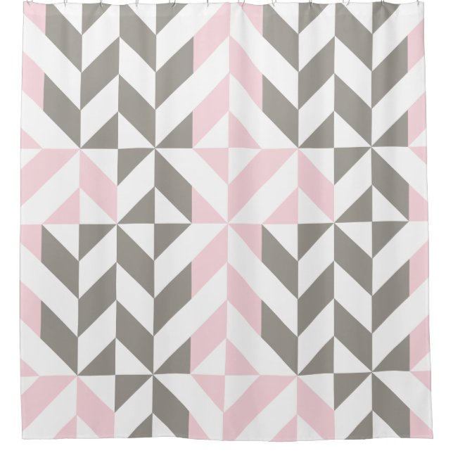 Geometrisches ZigZag für Rosa und Silber Duschvorhang (Vorderseite)