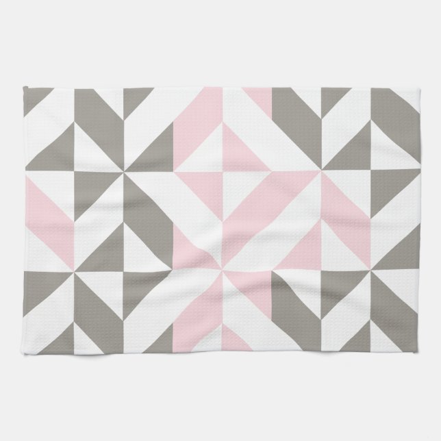 Geometrisches ZigZag für Rosa und Silber Geschirrtuch (Horizontal)