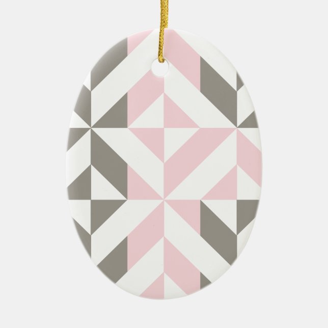 Geometrisches ZigZag für Rosa und Silber Keramik Ornament (Vorne)