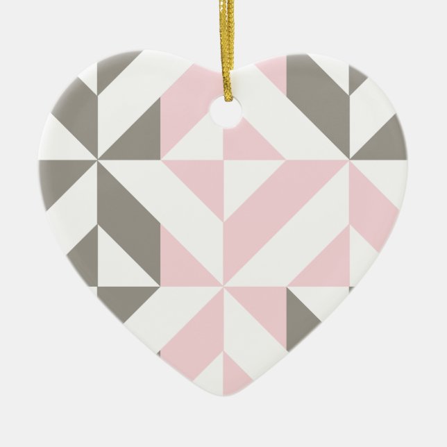 Geometrisches ZigZag für Rosa und Silber Keramik Ornament (Vorne)