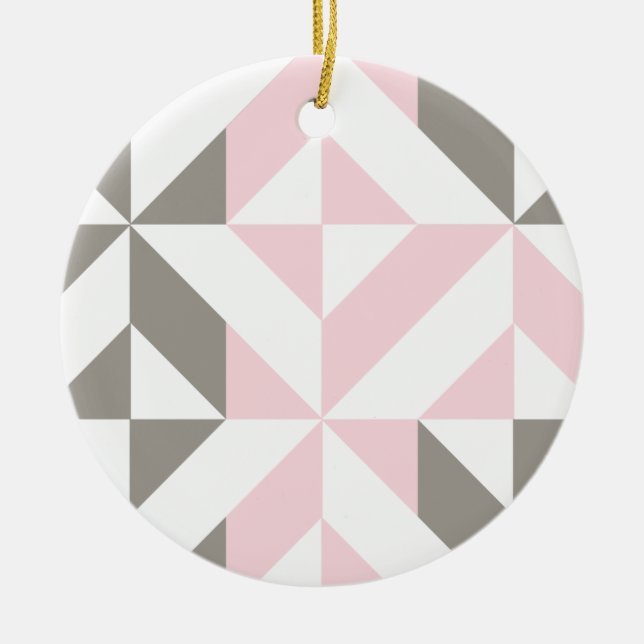 Geometrisches ZigZag für Rosa und Silber Keramik Ornament (Vorne)