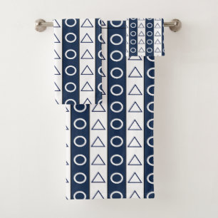 Geometrisches Zirkeldreieck mit blauen weißen Stre Badhandtuch Set