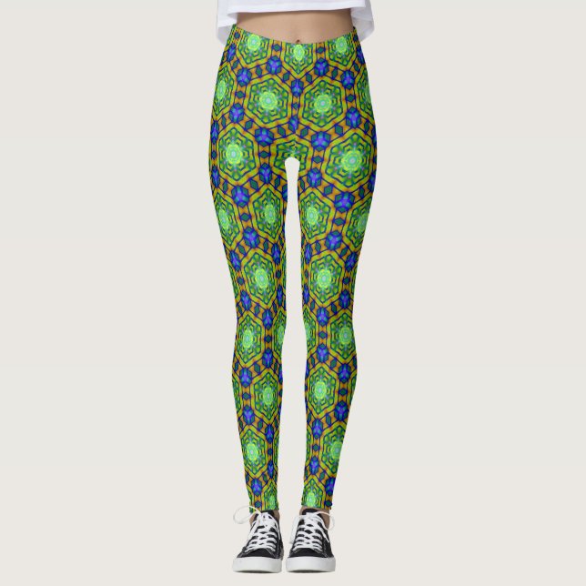 Geometry Blue Green Hexagon Vision Leggings (Vorderseite)