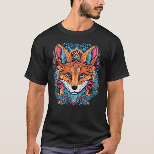 Geometry Fox Mandala Art T-Shirt (Vorderseite)