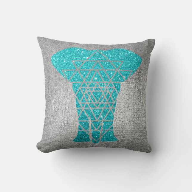 Geometry Gray Silver Ocean Glitzer Elephant Kissen (Vorderseite)