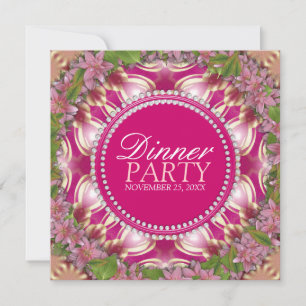 Geometry Pink Lilys Garden Dinner Party Einladung