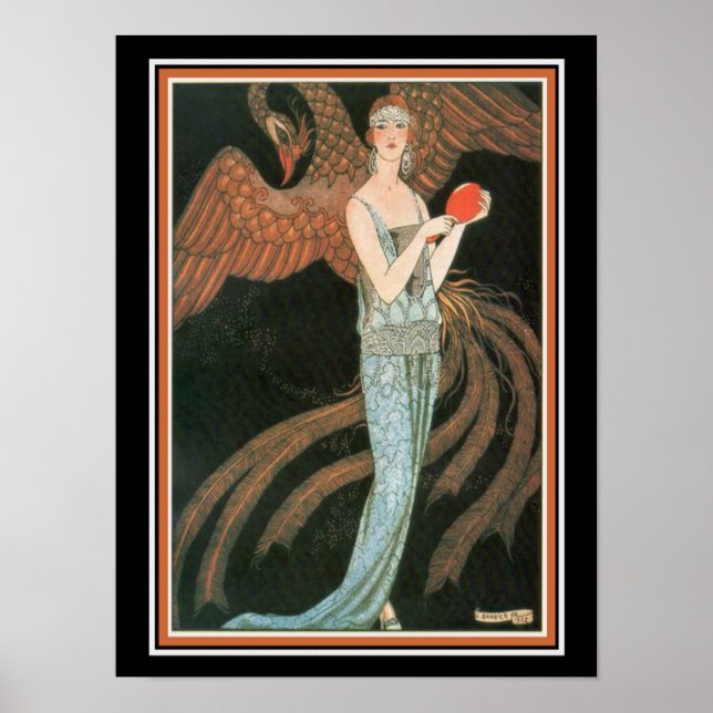 George Barbier Art Deco Girl mit Peacock 12 x 16 Poster (Vorne)