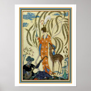George Barbier Art Deco "Girl with Deer" Print Poster
