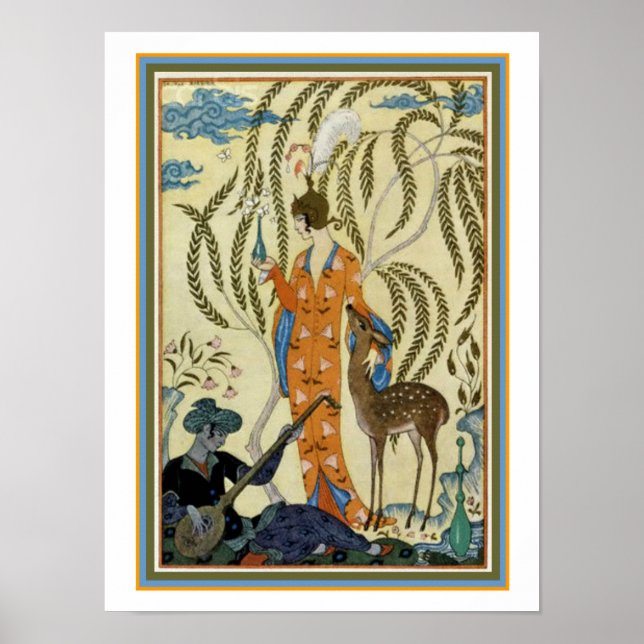 George Barbier Art Deco "Girl with Deer" Print Poster (Vorne)