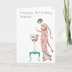George Barbier Frau mit Urne Art Deco Geburtstag Karte
