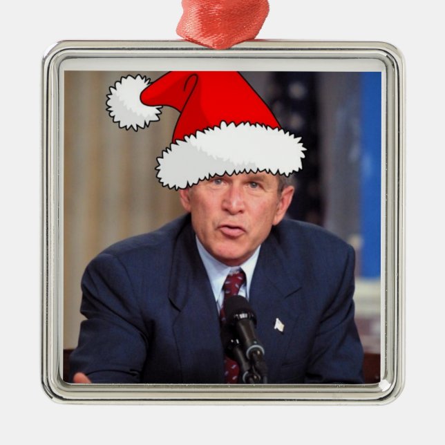 George Bush/Christmas Silbernes Ornament (Vorne)